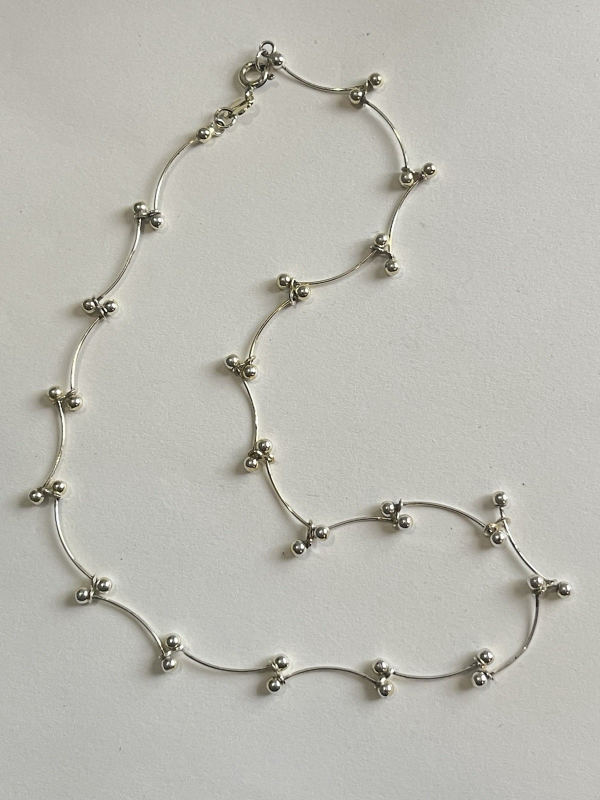 925 Sterling Silver Wavy Bar Link Modernist Necklace 14” Hallmarked