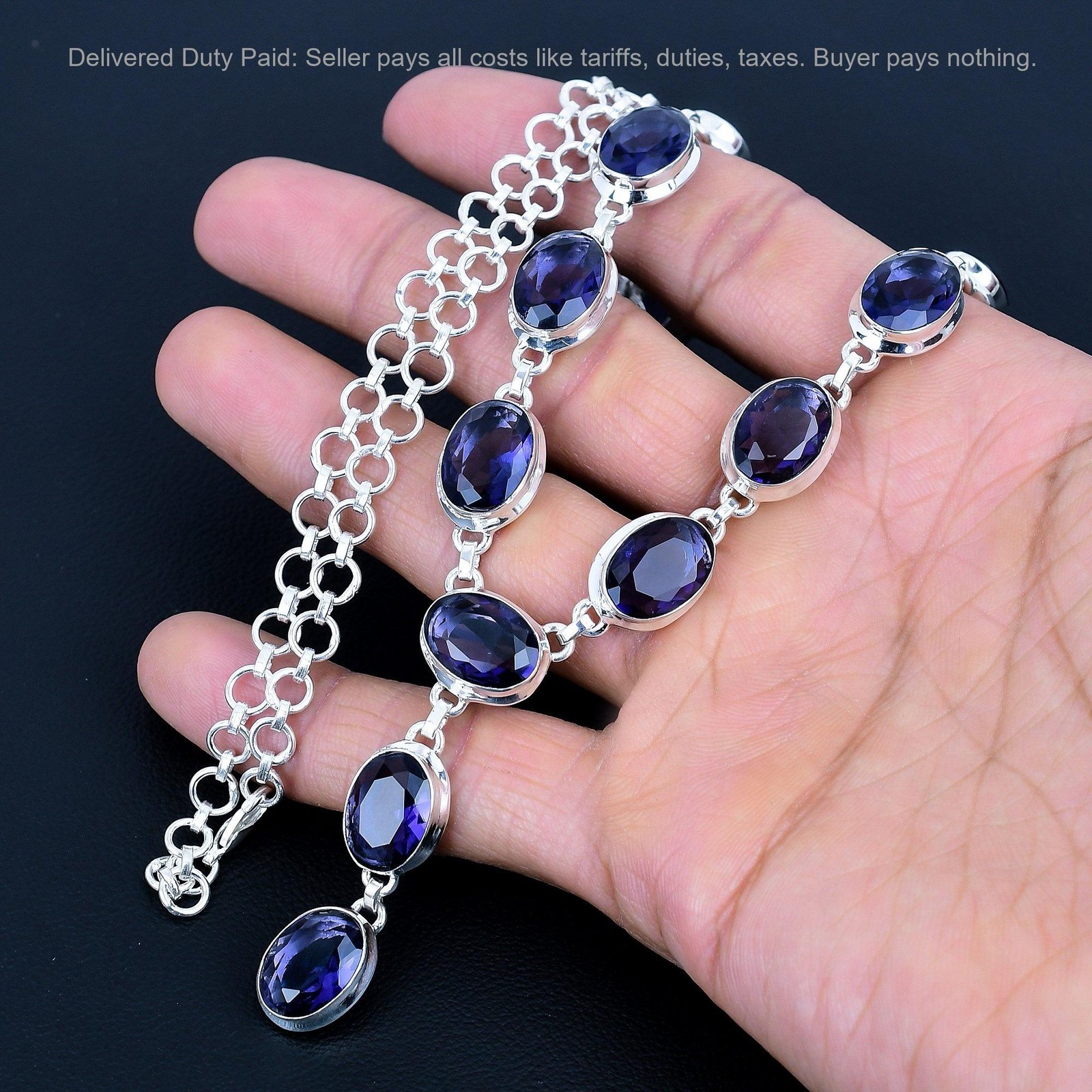 925 Silver African Amethyst Stone Birthday Trendy Anniversary New Chain Necklace