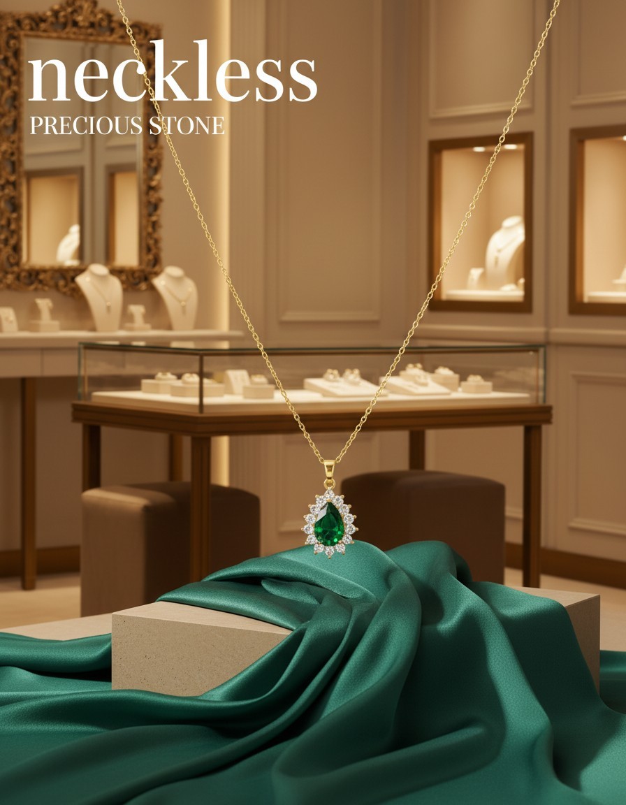 Vintage Emerald Green Pear Cut Pendant Necklace 14K Gold Finish Wedding Jewelry