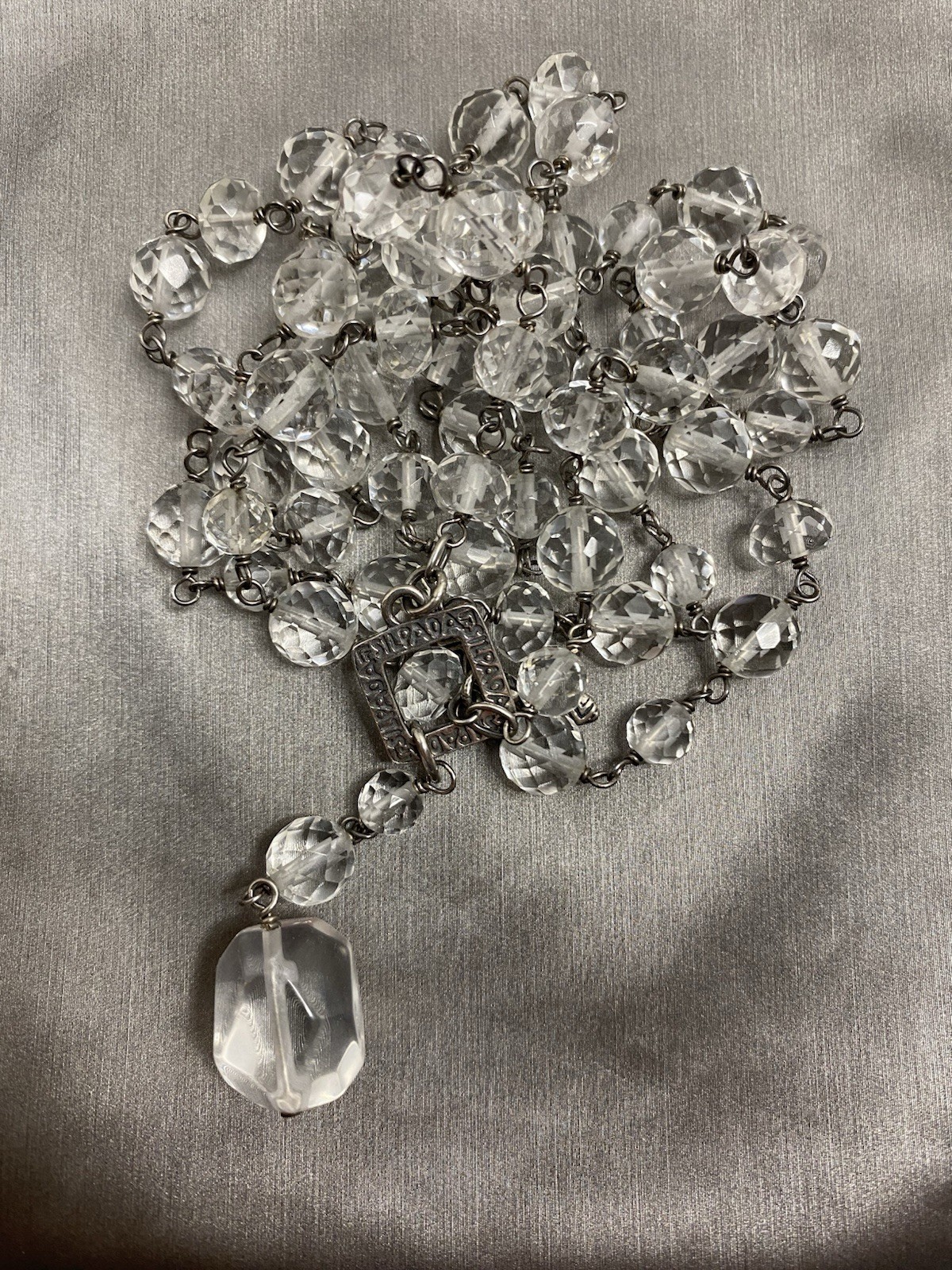 Silpada Necklace Sterling Silver Faceted Glass Beaded Lariat Signed Long 36”