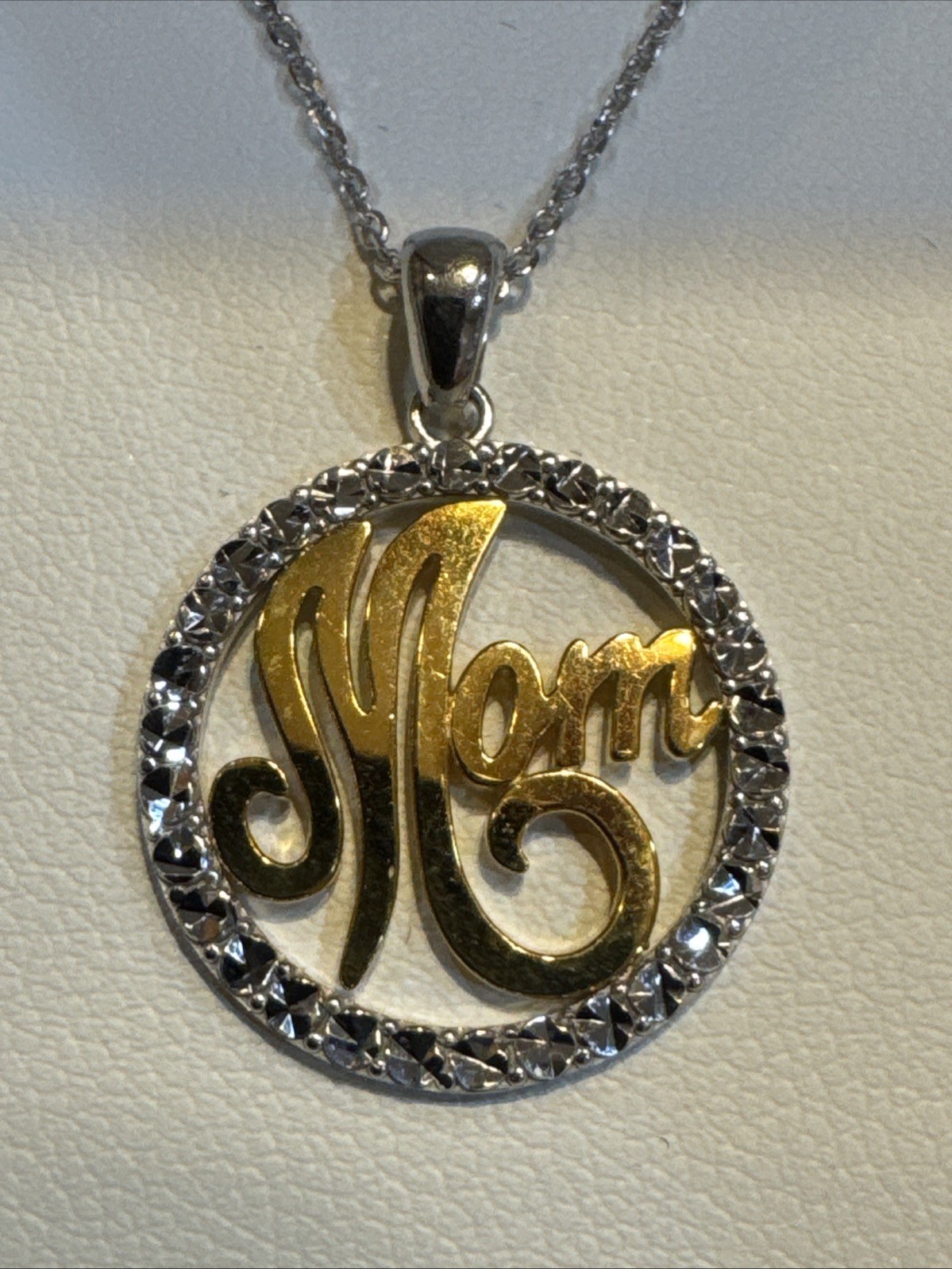 Multi Tone 14kt White & Yellow Gold Diamond Cut “Mom” Pendant 2.8 Grams 14k Gold