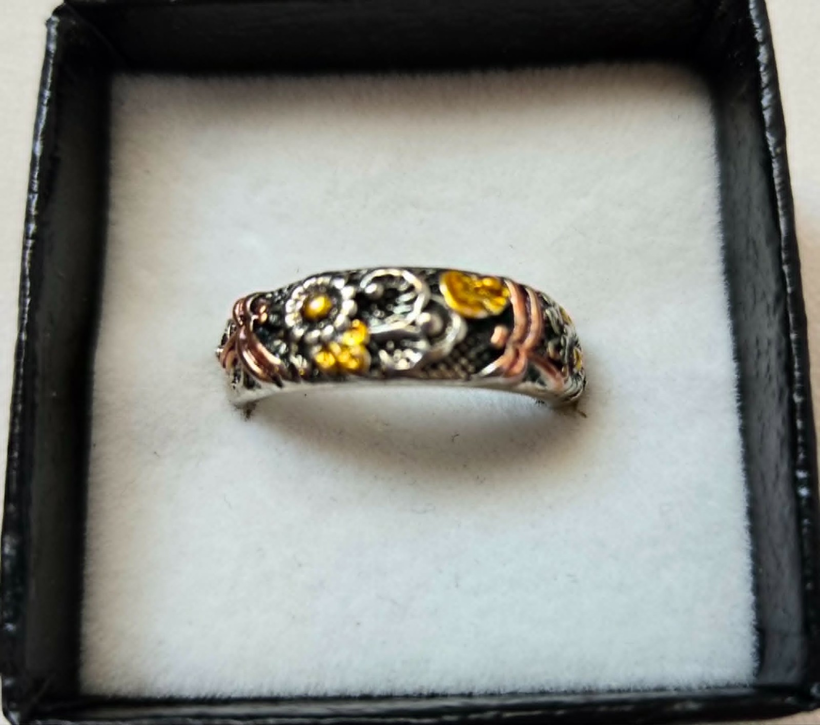 Dragonfly Sterling Silver & 18K Gold & Copper Band Ring Size 8