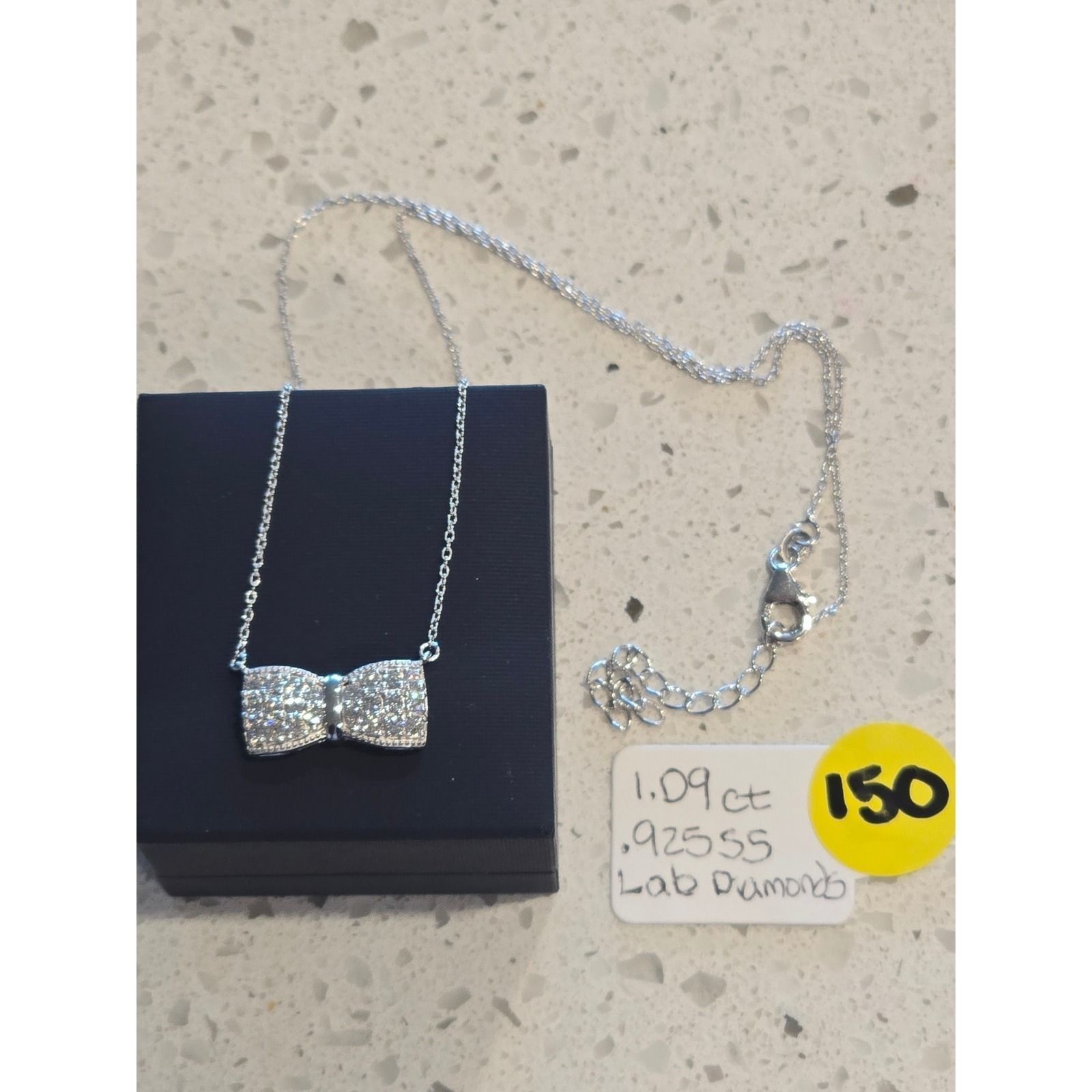 Sterling Silver 1.09ct Lab Diamond Bow Pendant Necklace 925 Silver Pave Jewelry