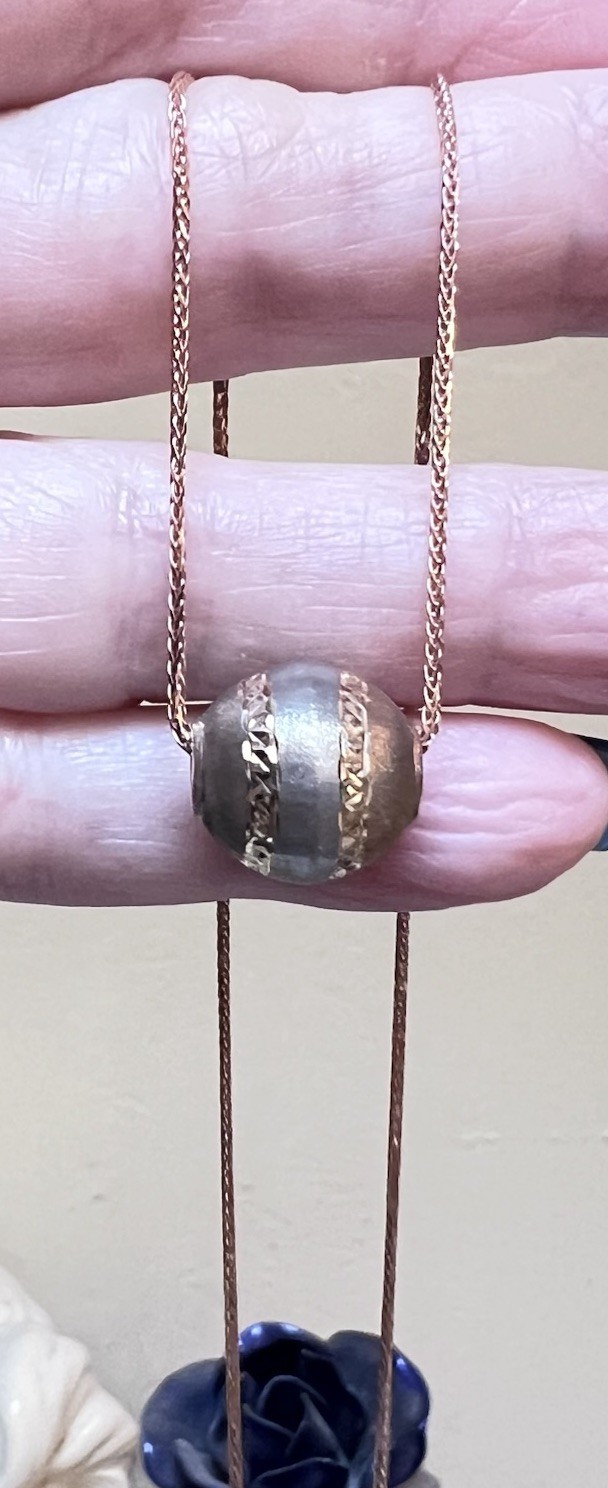 BEAUTIFUL Designer 14 Kt. Rose, Yellow & White Gold Engraved Ball/Bead Necklace