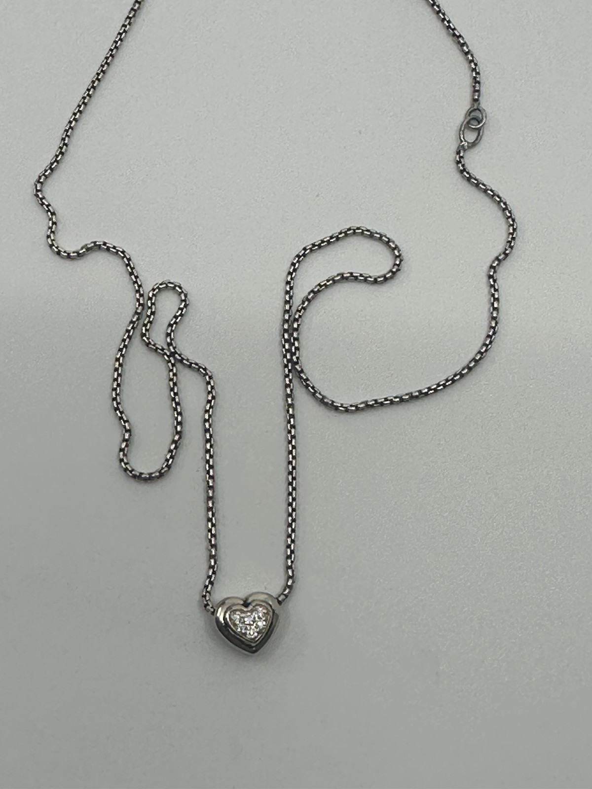 Silver 925 David Yurman Diamond Heart Pendant Necklace