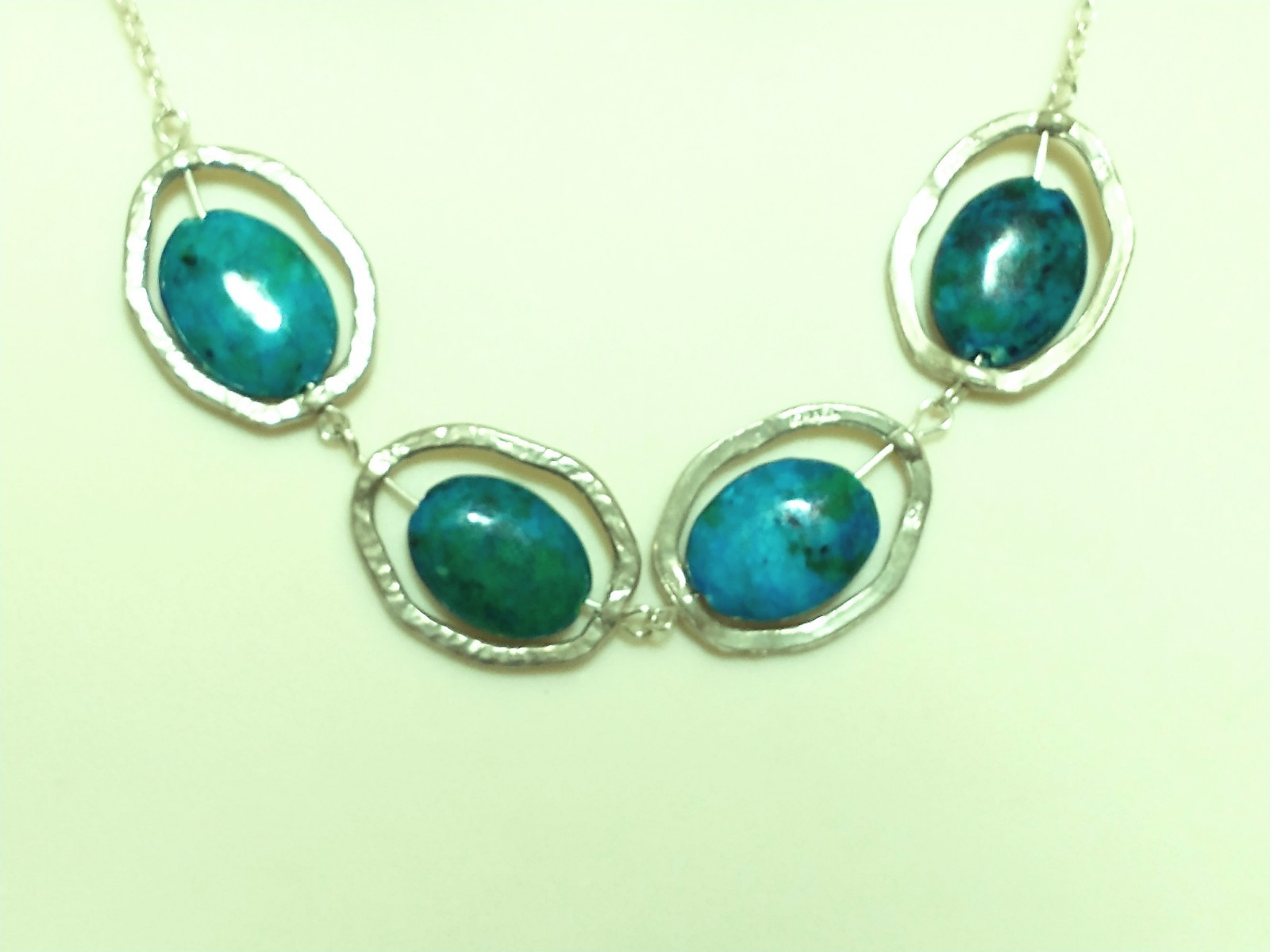 Sterling Silver 925 Four Polished Eilat Stones Necklace Made in Israel (Stamped)