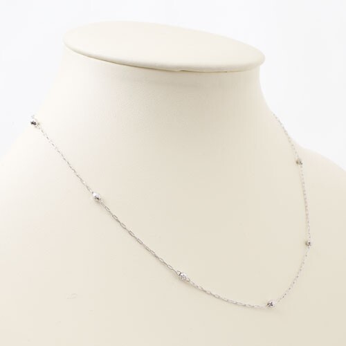 Pt850 Solid Platinum Oval Cable Chain Necklace Adjustable 17″ Faceted Beads Sta.