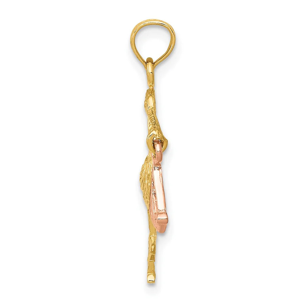 10K / 14K Two-Tone Stork With Dangling Baby Charm