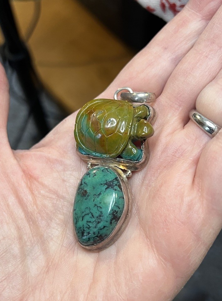 Sterling Silver 925 Turquoise Turtle Pendant History Unknown Acid Tested Rock ID