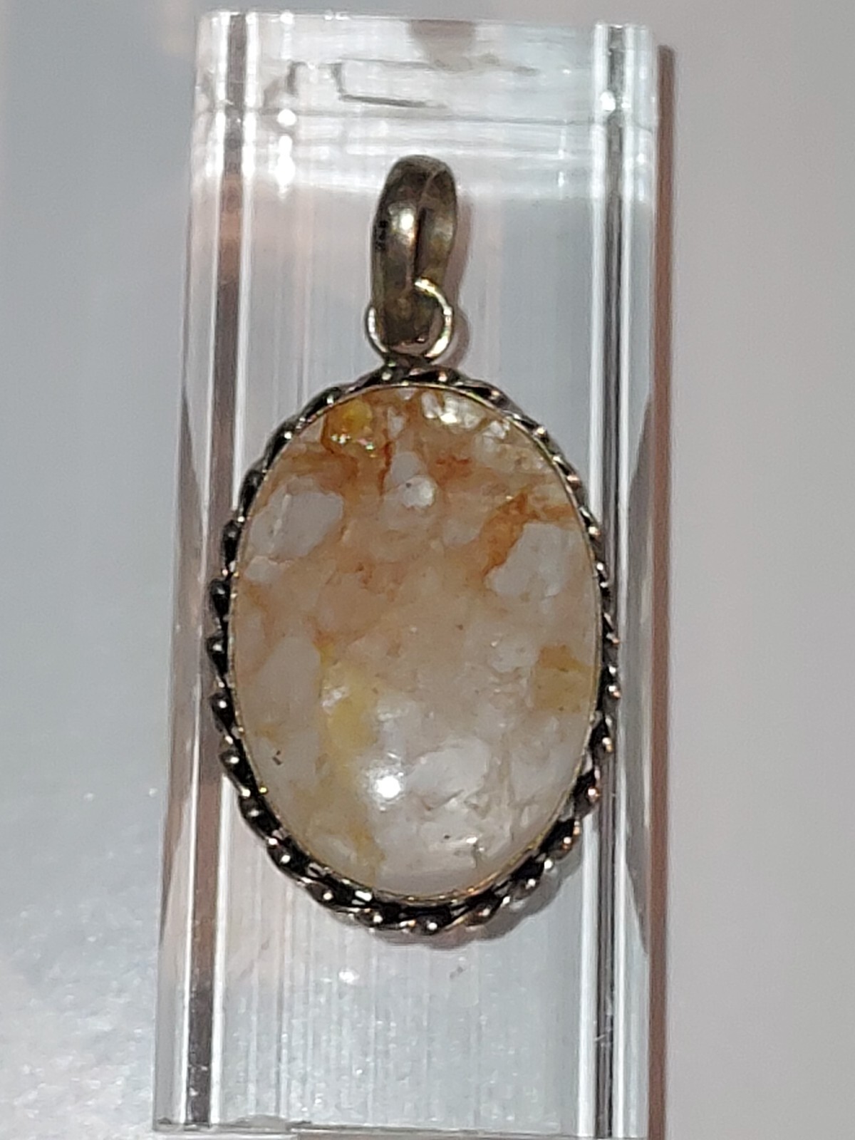 Vintage~**LIGHT JASPER PENDANT**~Sterling Silver~925~FANCY BEZEL SET~11 Grams