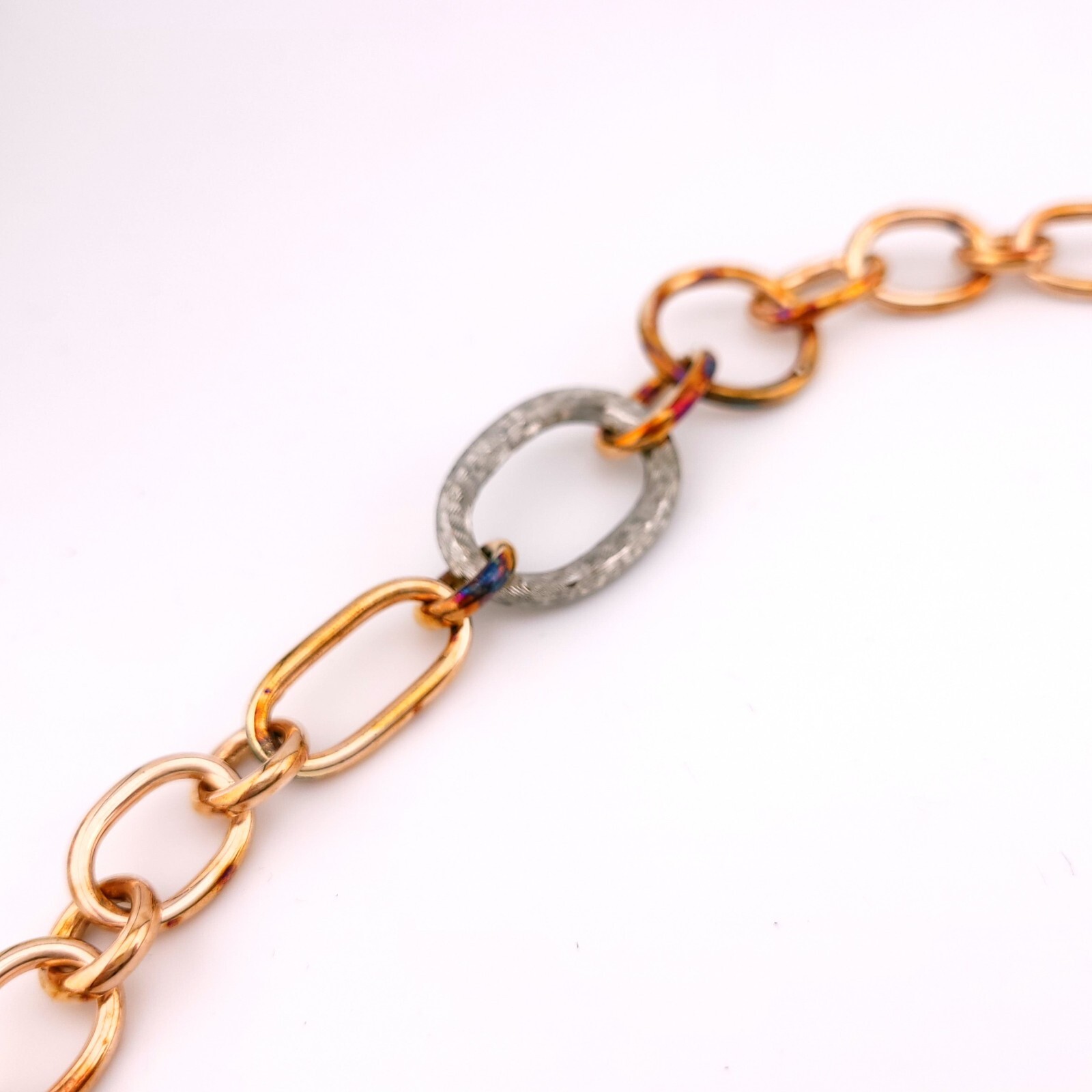 Daniel W. Danwak Sterling Silver Rose Gold Tone Large Chain Link 32″ In Necklace