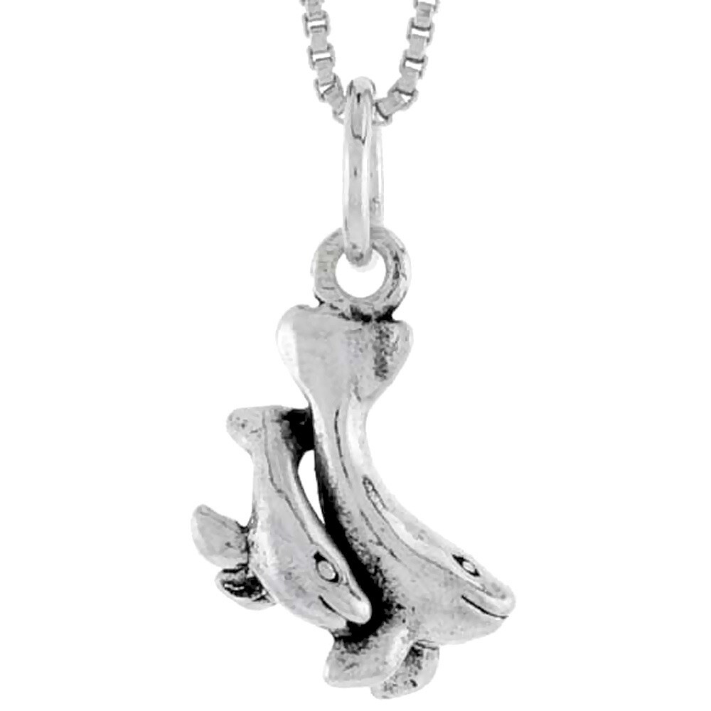 925 Sterling Silver Plain Adult & Calf Whale Shark Pendant 1/2 Inch (13mm) Tall