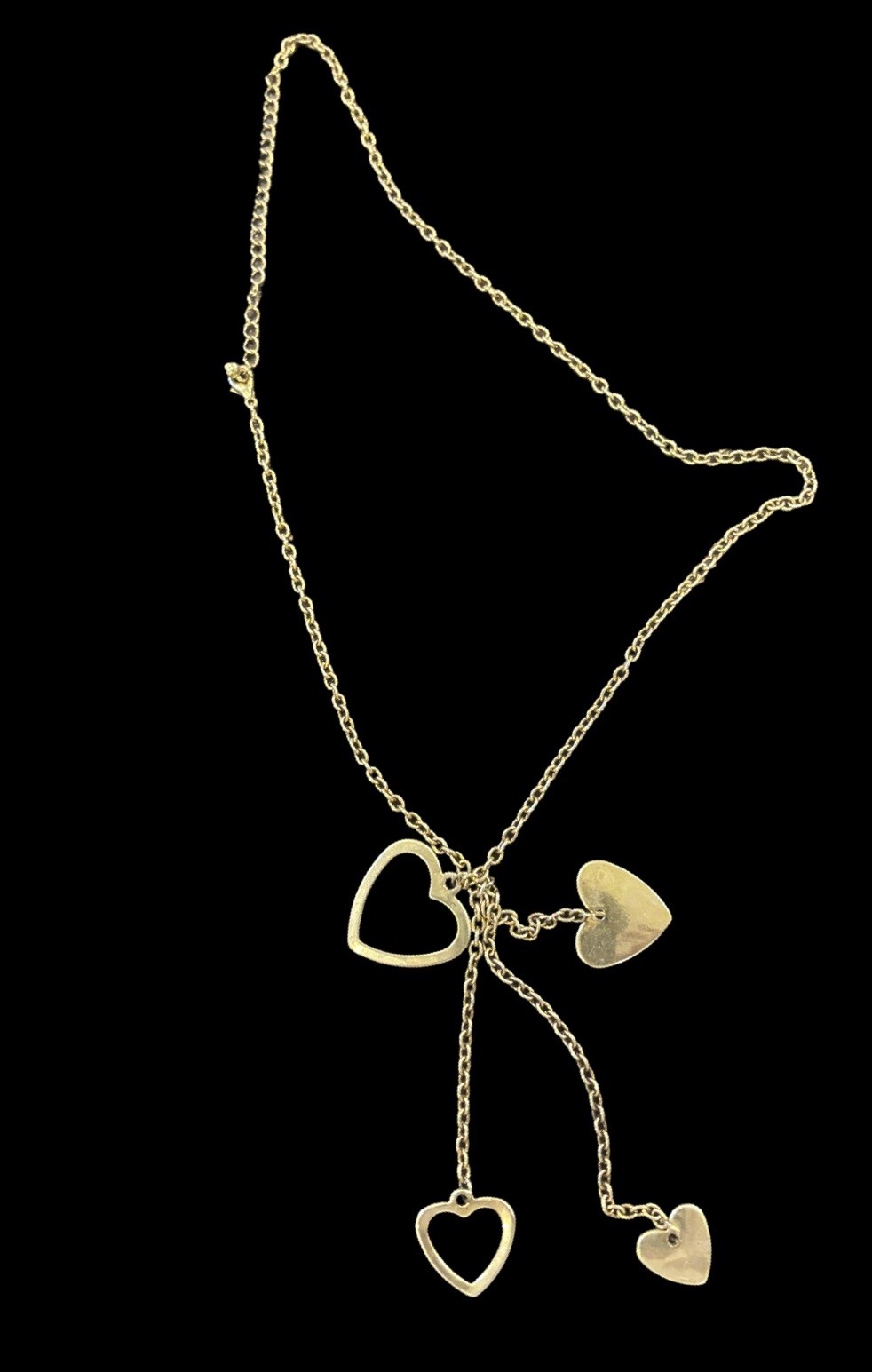 Vintage Gold Tone Open Heart Lariat Necklace