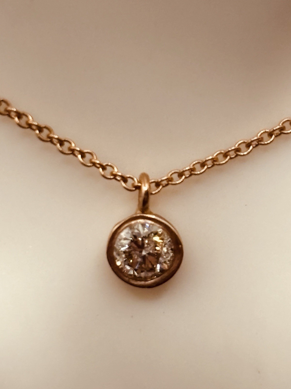 diamond necklace fine jewelry 14karat gold rose 25 points natural round 16”chain
