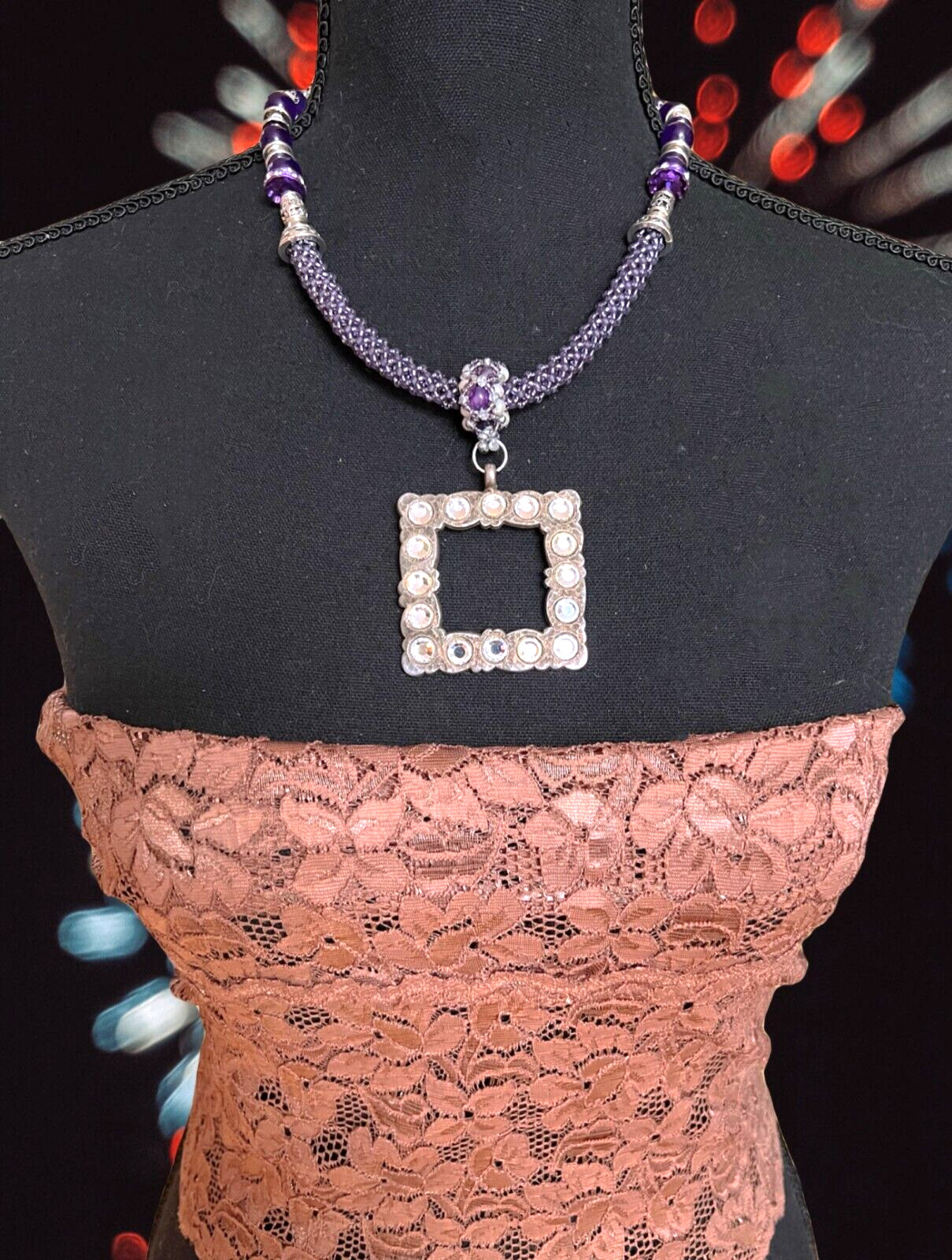 Stylish jewelry Natural Amethyst necklace +modern pendent & choker 4 women USA