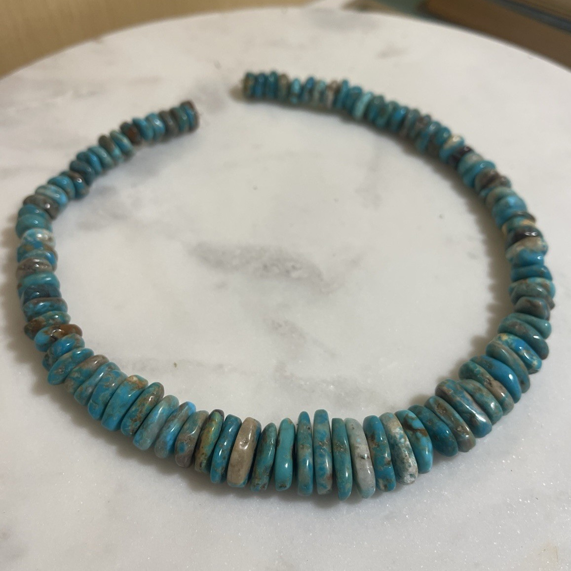 Genuine Turquoise Heishi Disc Bead Strand Graduated Blue Brown Matrix Southwest
