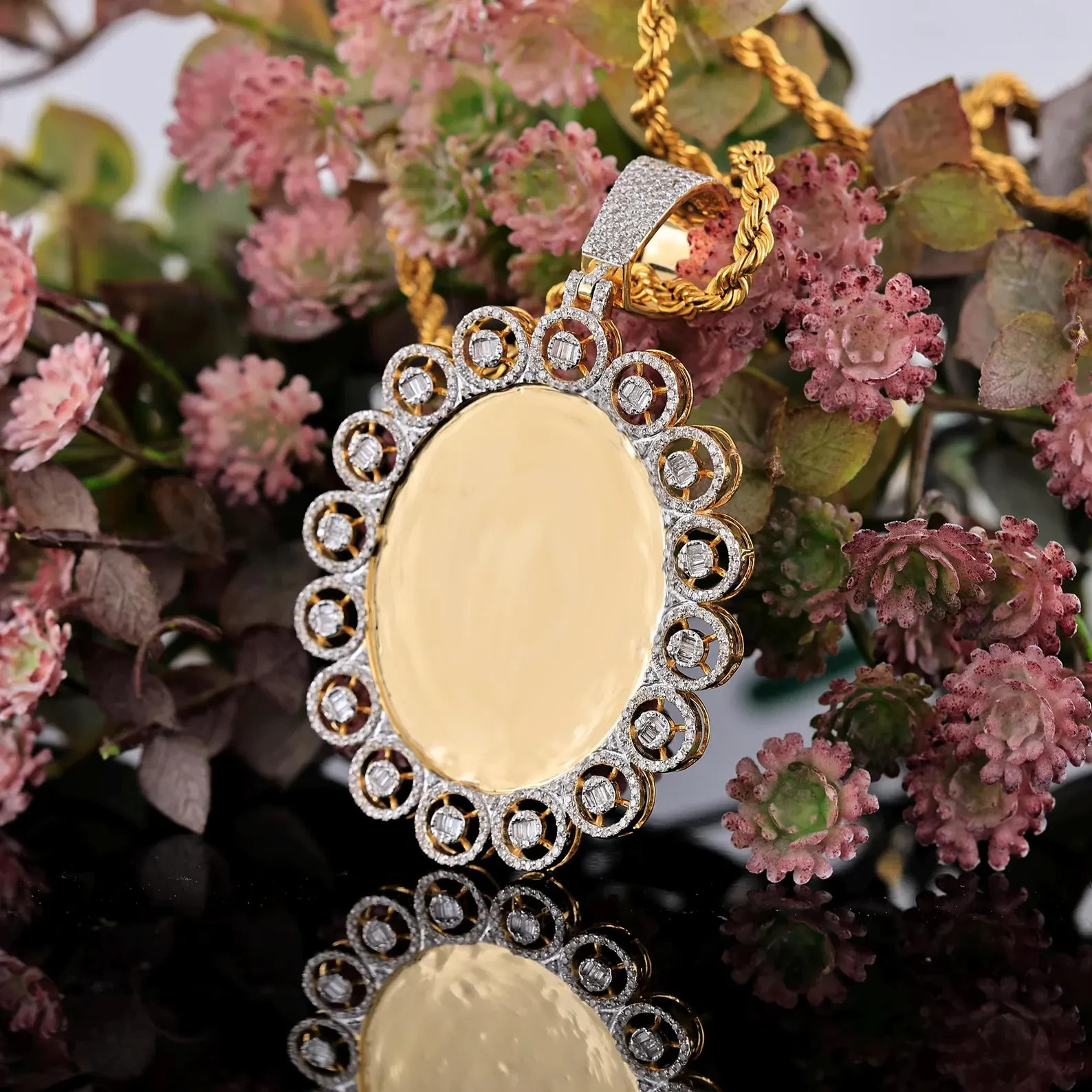 1 Ct Lab Created Moissanite Photo Memory Oval Shape Pendant 14K Gold Plated