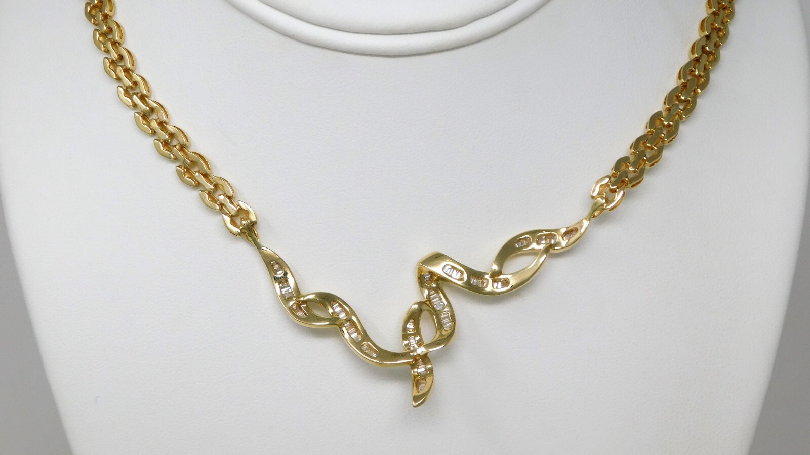 14 kt Yellow Gold DIAMOND Ribbon Motif Brick Link Choker Necklace 16.5″ B4995