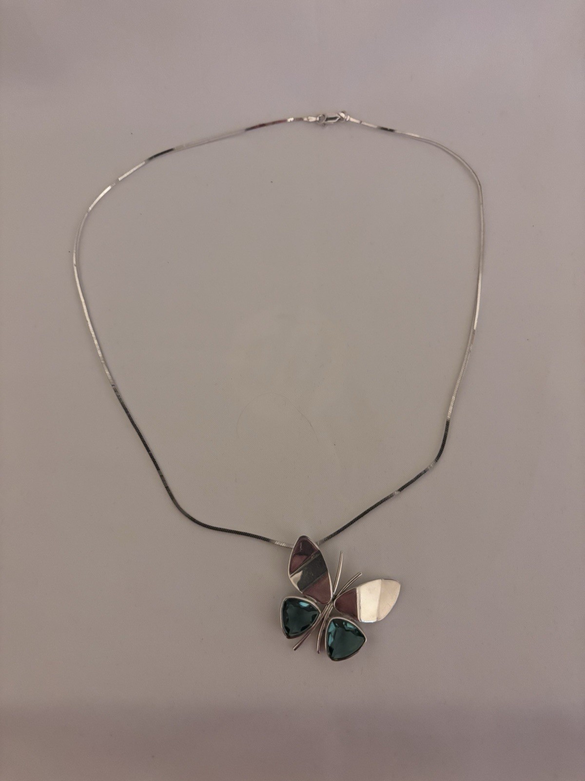 Italian Sterling Silver Butterfly Necklace With Trillion Cut Blue Topaz Stones