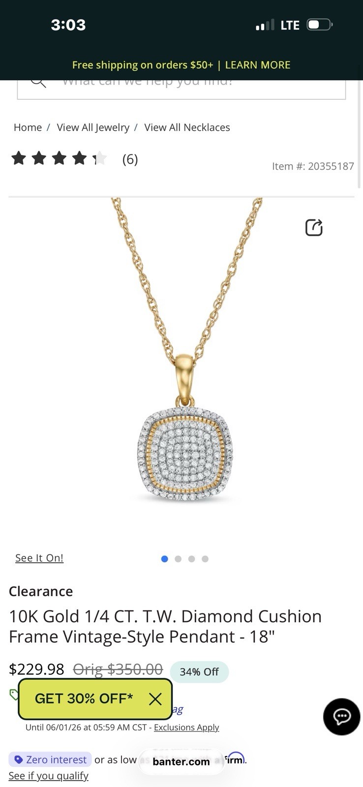 10K Yellow Gold 1/4 CT. T.W. Diamond Cushion Frame Vintage-Style Pendant – 18″