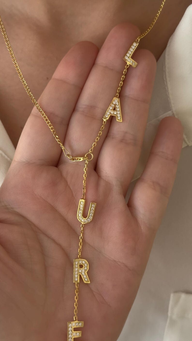 2 Ct Round Lab-Created Diamond Lariat Any Custom Necklace 14k Yellow Gold Plated