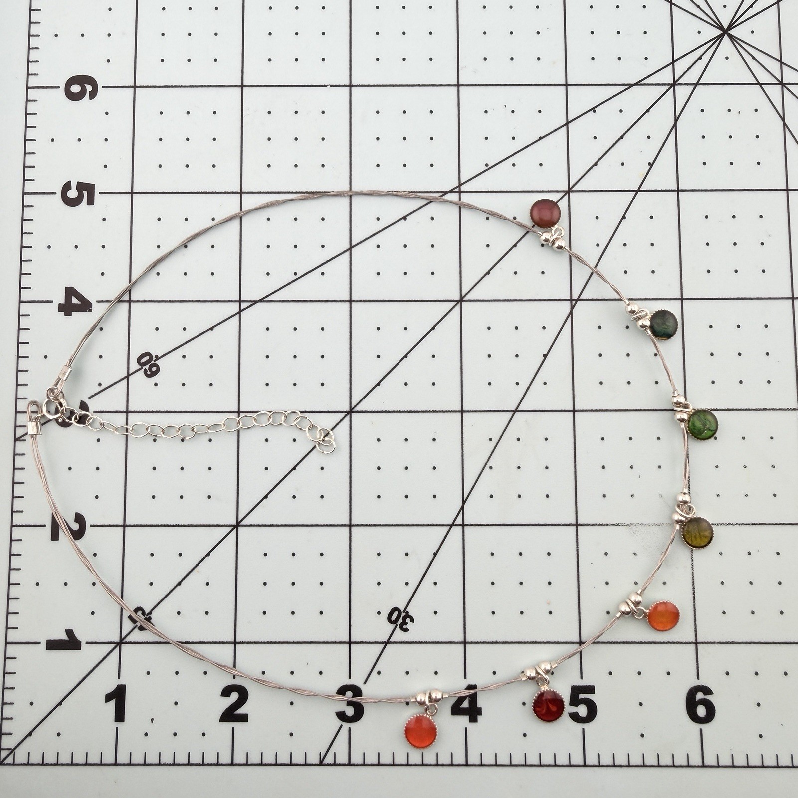 Sterling Silver Gemstone Station Necklace Multi Color Cabochon 16”+3” Extender
