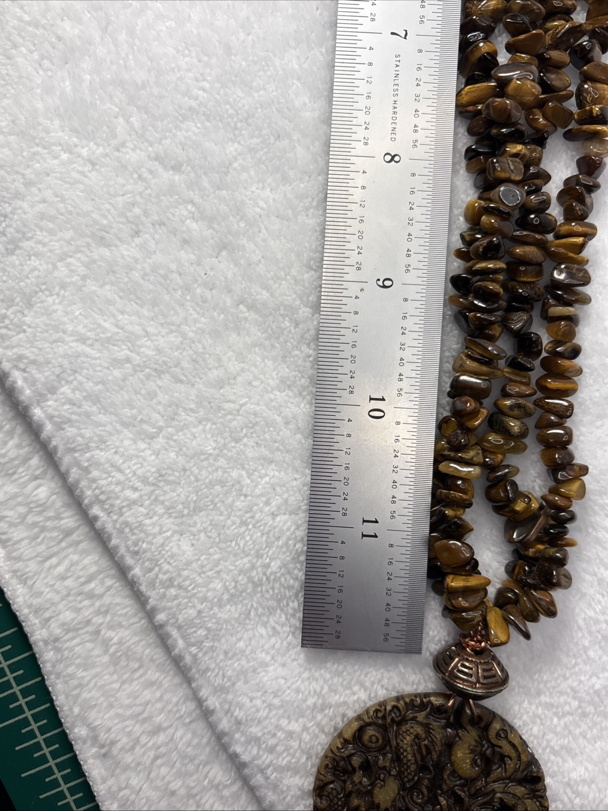 Dragon Pendant Tiger’s Eye Stone Polished Chip Bead Necklace Statement Jewelry