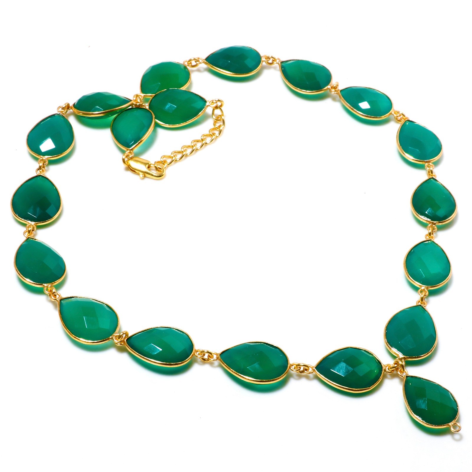 Exclusive Green Onyx Pear Gemstone Charm Necklace Silver or Gold Plated Chain