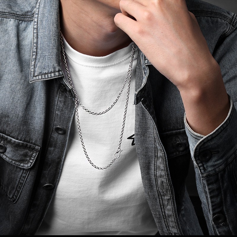 3/3.5mm Solid 925 Sterling Silver Sweater Chain Necklace Hip-hop Jewelry Men