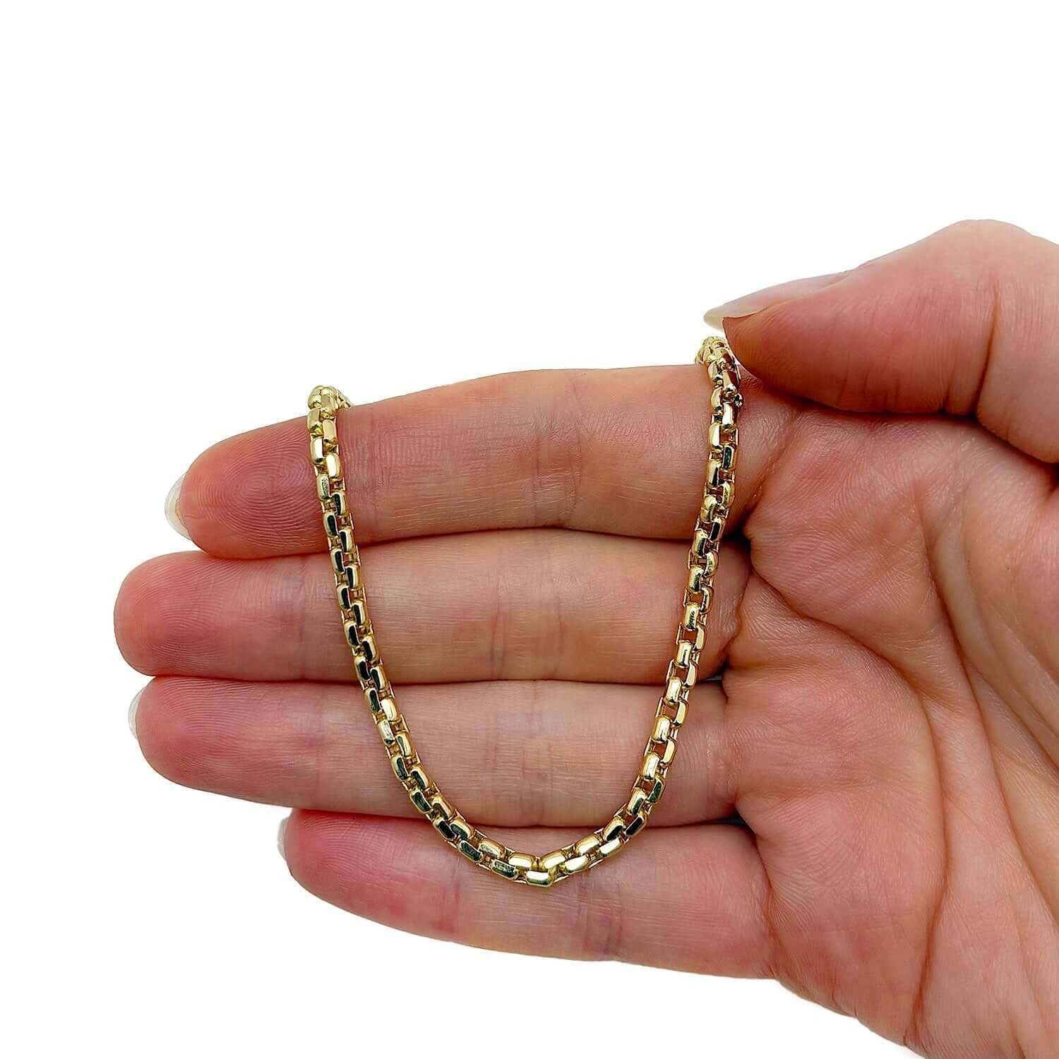 14K Real Gold 3mm Solid Round Box Chain Necklace 18″-30″