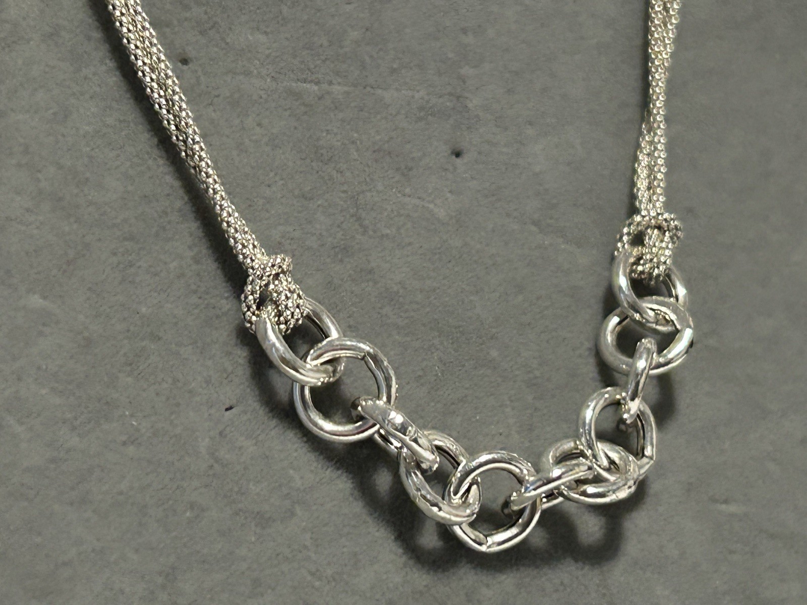 Sterling Silver Double Popcorn Link Necklace with Large Round Link Front (6.42g)