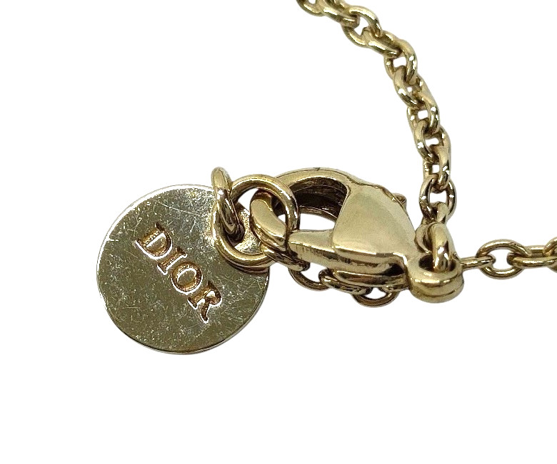 DIOR Necklace CD Logo Clair D Lune Gold Color Crystal Very Good Cond Authentic