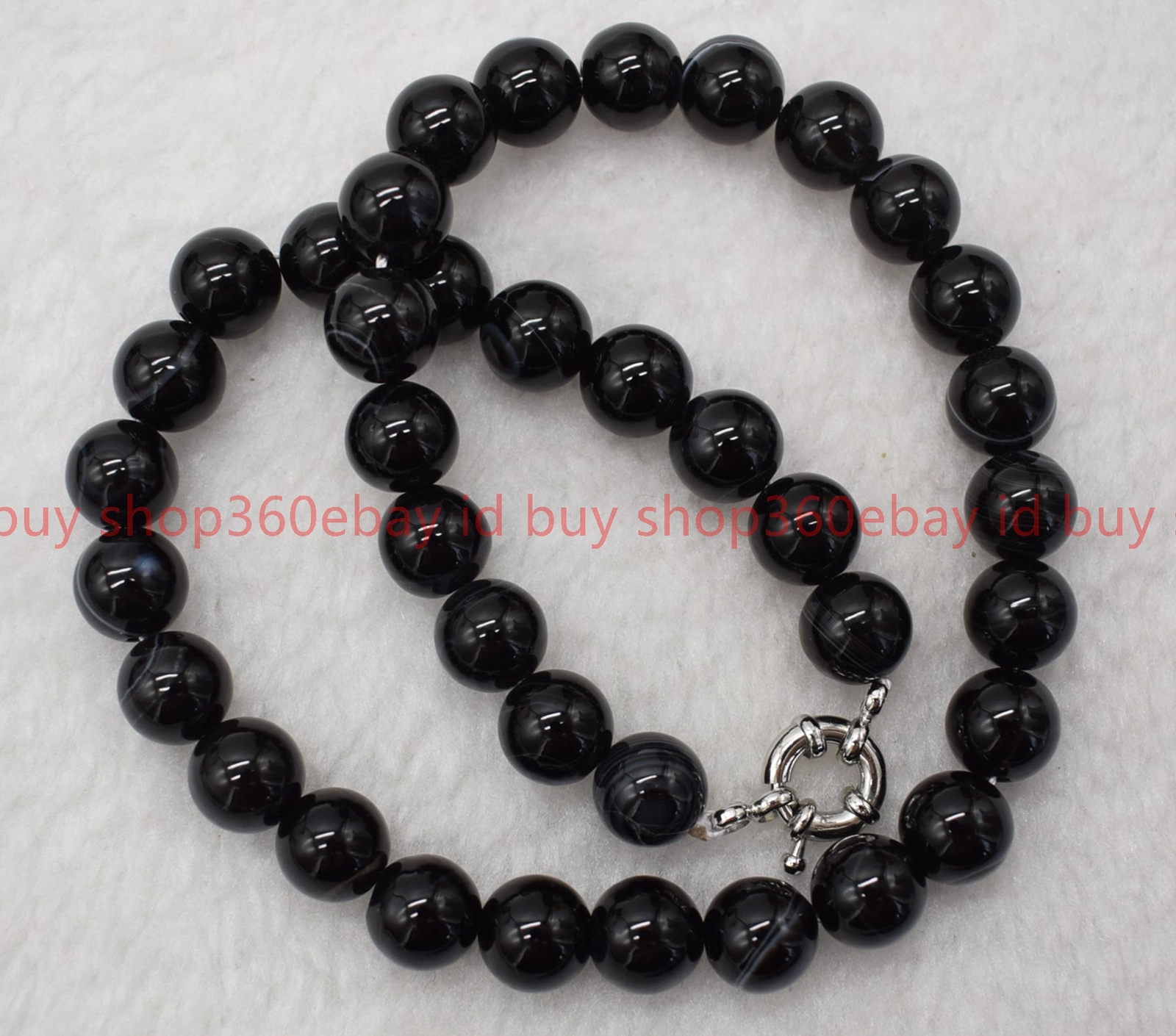 Natural 8/10/12mm Black Striped Agate Round Gemstone Beaded Necklace 16-32in