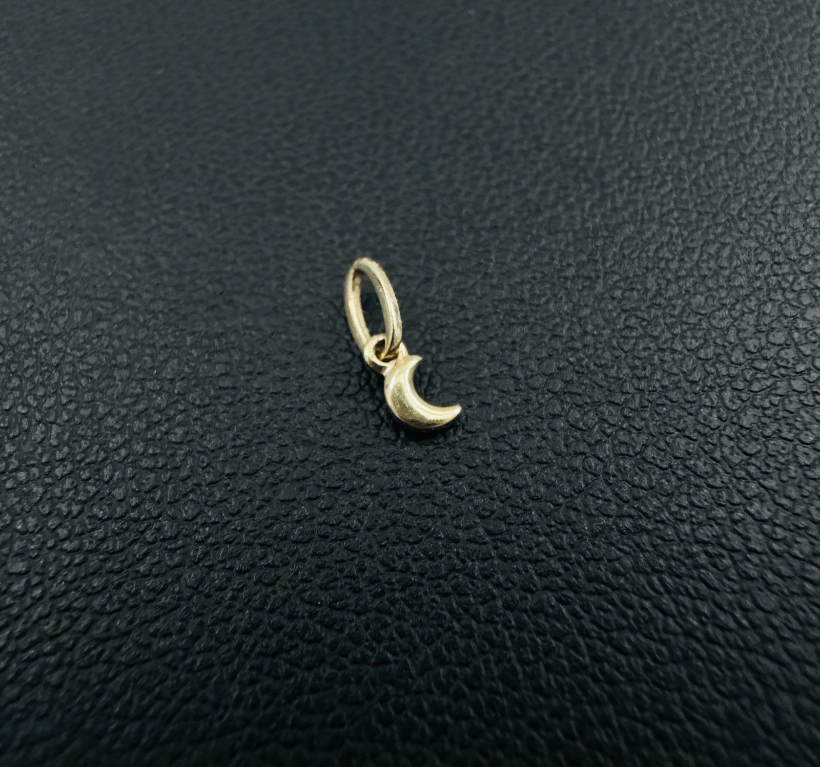 14K Solid Yellow Gold 3mm Teeny Tiny – Very Small Beveled Moon Charm Pendant