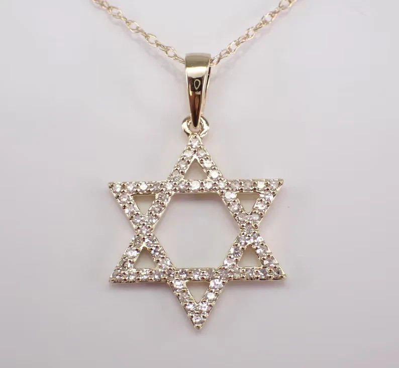 2 Ct Round Real Moissanite Star Of David Pendant 14K Yellow Gold Plated Silver