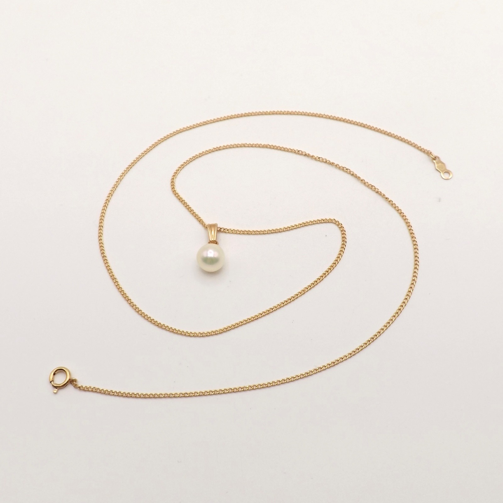 14k Gold Akoya Pearl Solitaire Pendant Necklace June Birthstone 18in 7mm