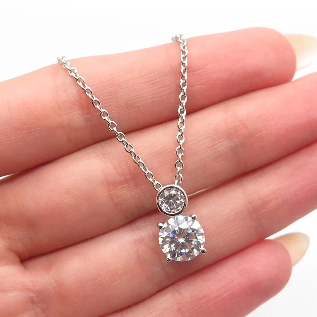 2.50Ct Round-Cut EF/V1 Lab Grown Diamond Bezel Necklace & Pendant 14k White Gold