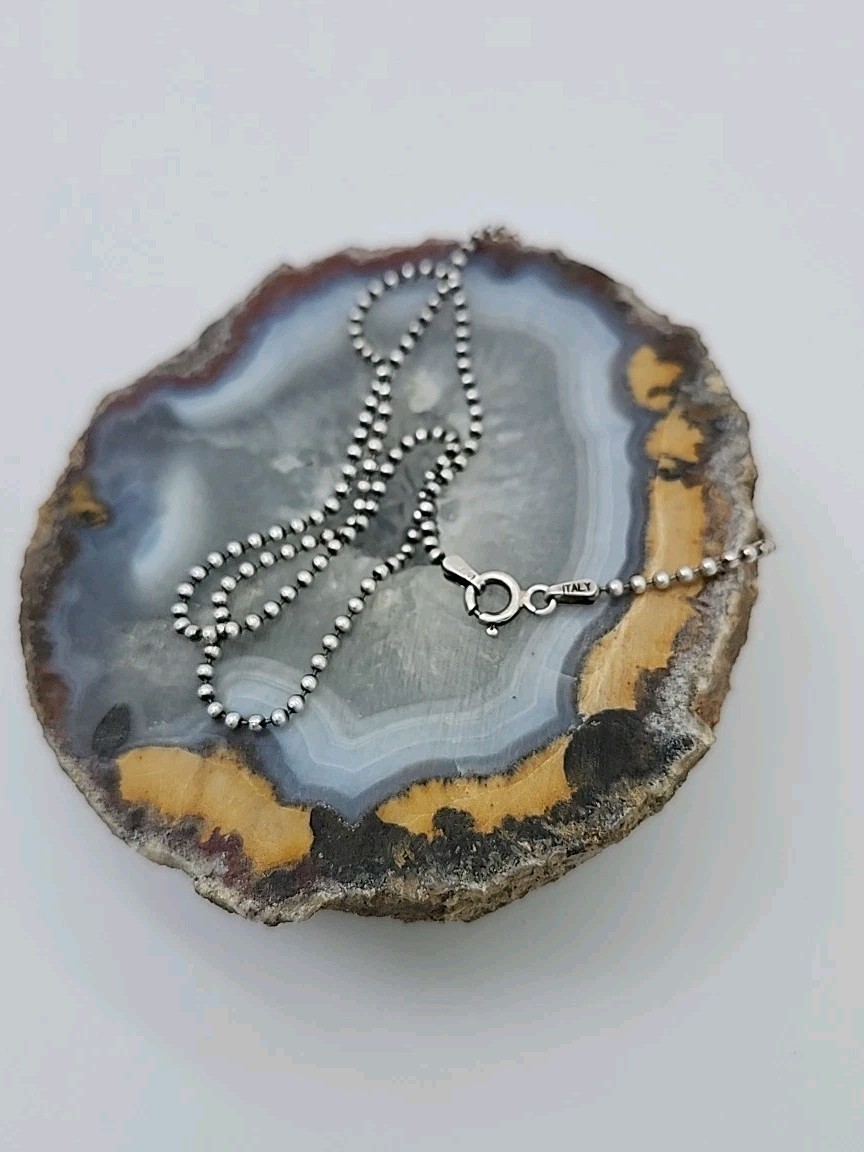 925 Sterling Silver Necklace ALFI Italy 2mm Round Bead ID Link Ball Chain 16″