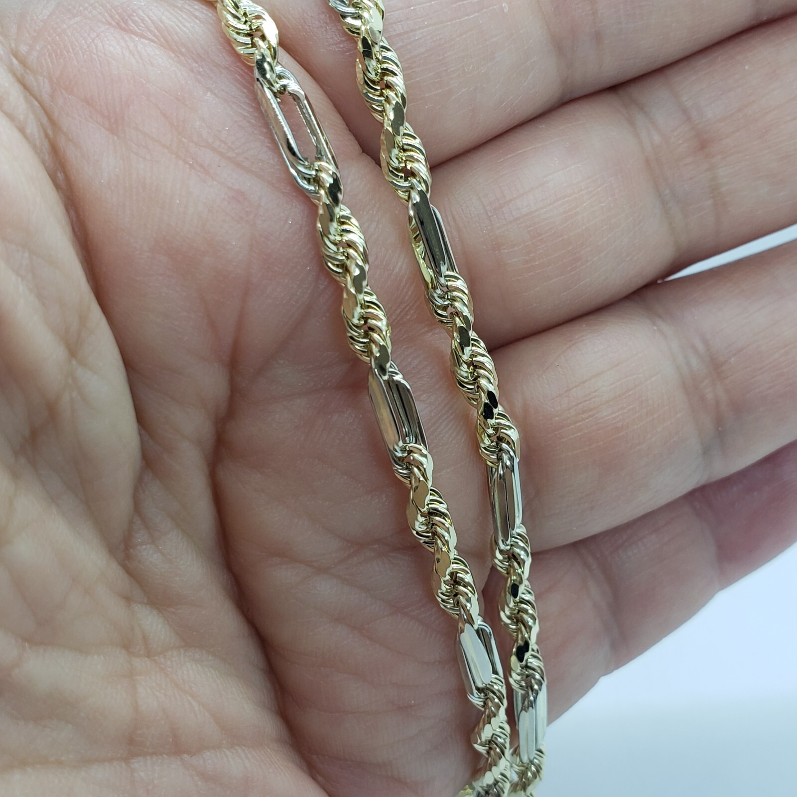 Authentic 14k Gold Two Tone Figarope Chain Necklace or bracelet 3mm-6mm 7″-30″