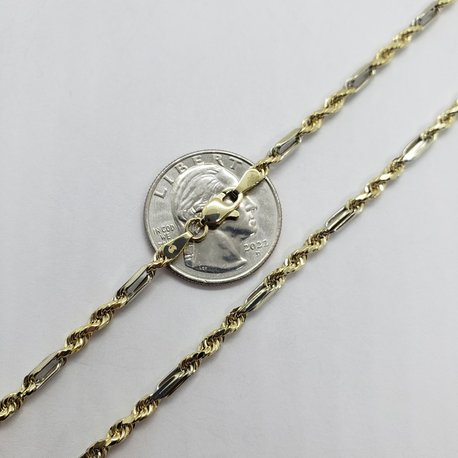 Authentic 14k Gold Two Tone Figarope Chain Necklace or bracelet 3mm-6mm 7″-30″