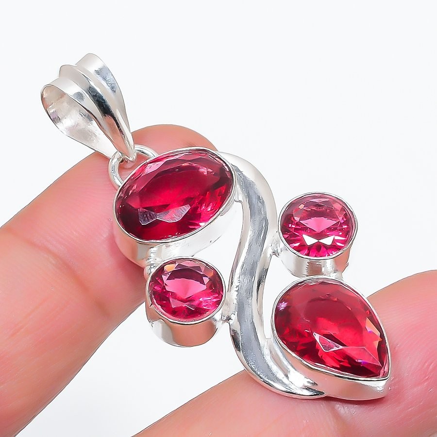 Pink Rubellite Gemstone Handmade 925 Sterling Silver Jewelry Pendant Size 2″