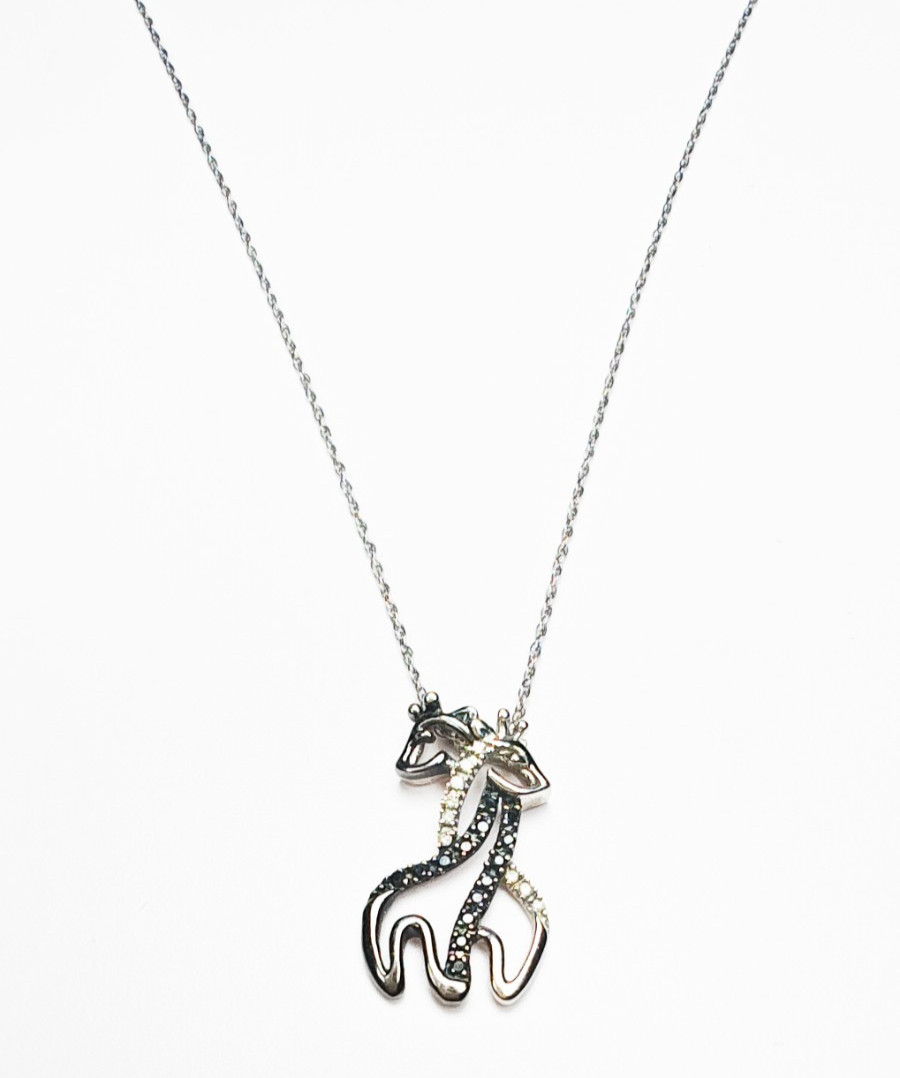 10K White Gold Black & White Diamond Giraffe Necklace Pendant 19″ AV Andin Zales