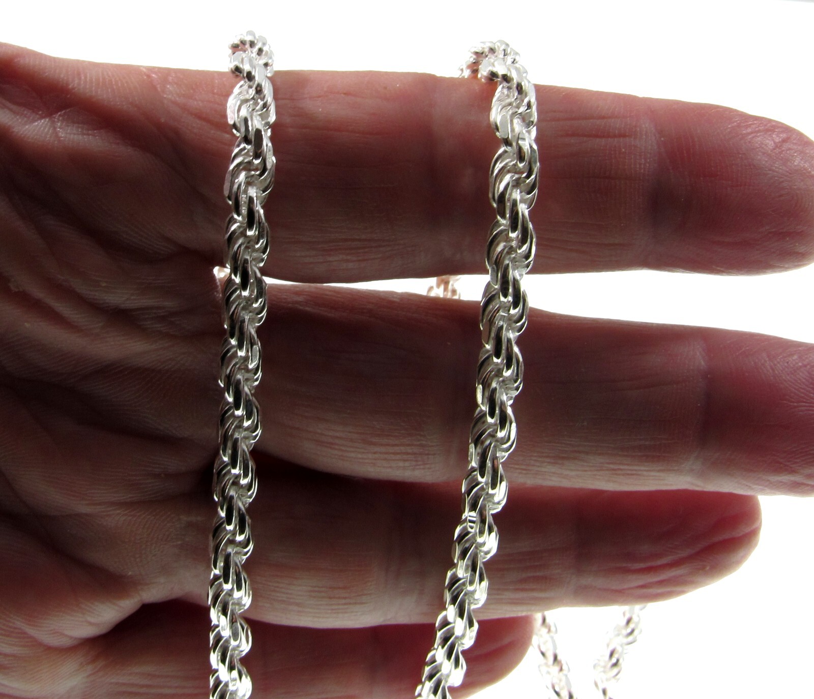 5MM Solid 925 Sterling Silver DIAMOND CUT ROPE CHAIN Bracelet or Necklace Italy