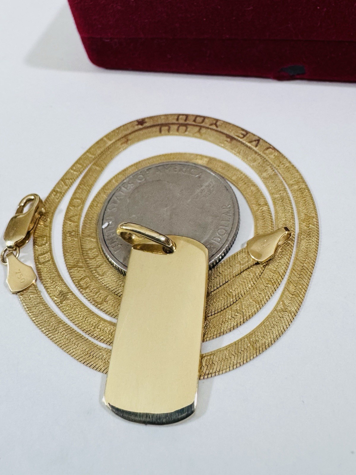 18K 750 Genuine Gold Rectangle Bar Necklace 17” Inch Long 12.4g 3.8mm