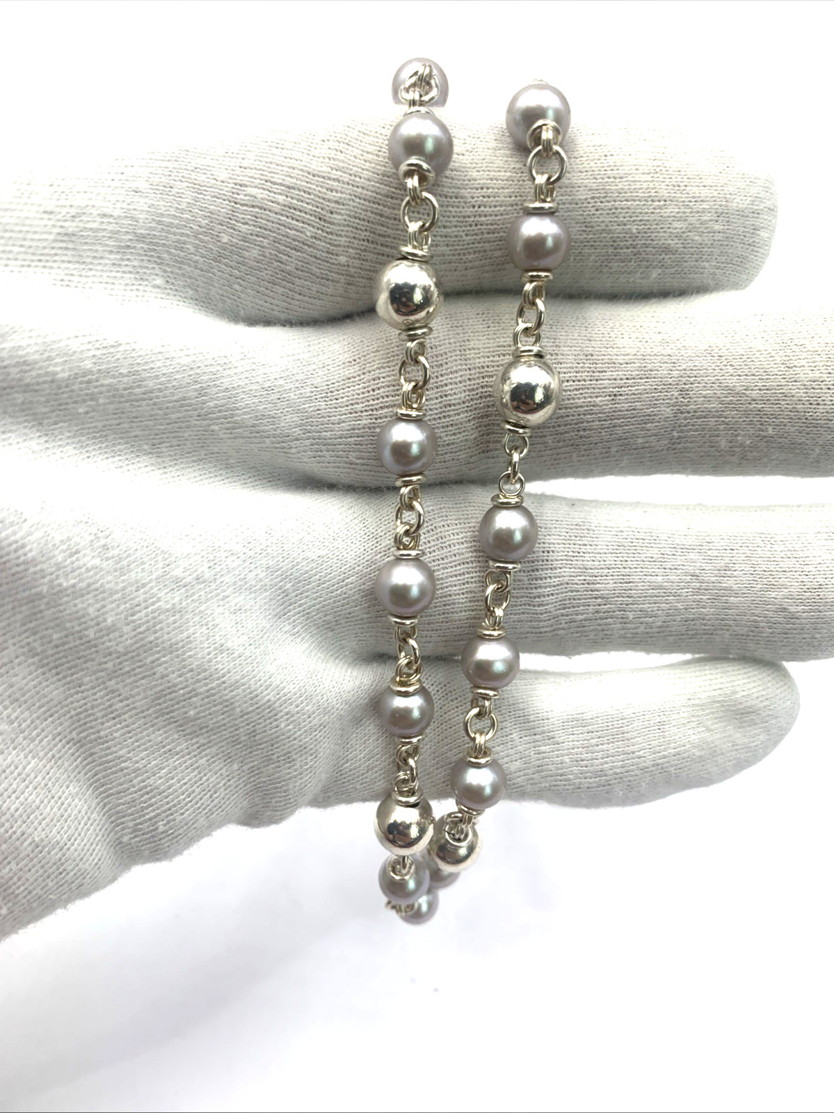 Michael Dawkins Sterling Silver and Gray Pearl Necklace 18″