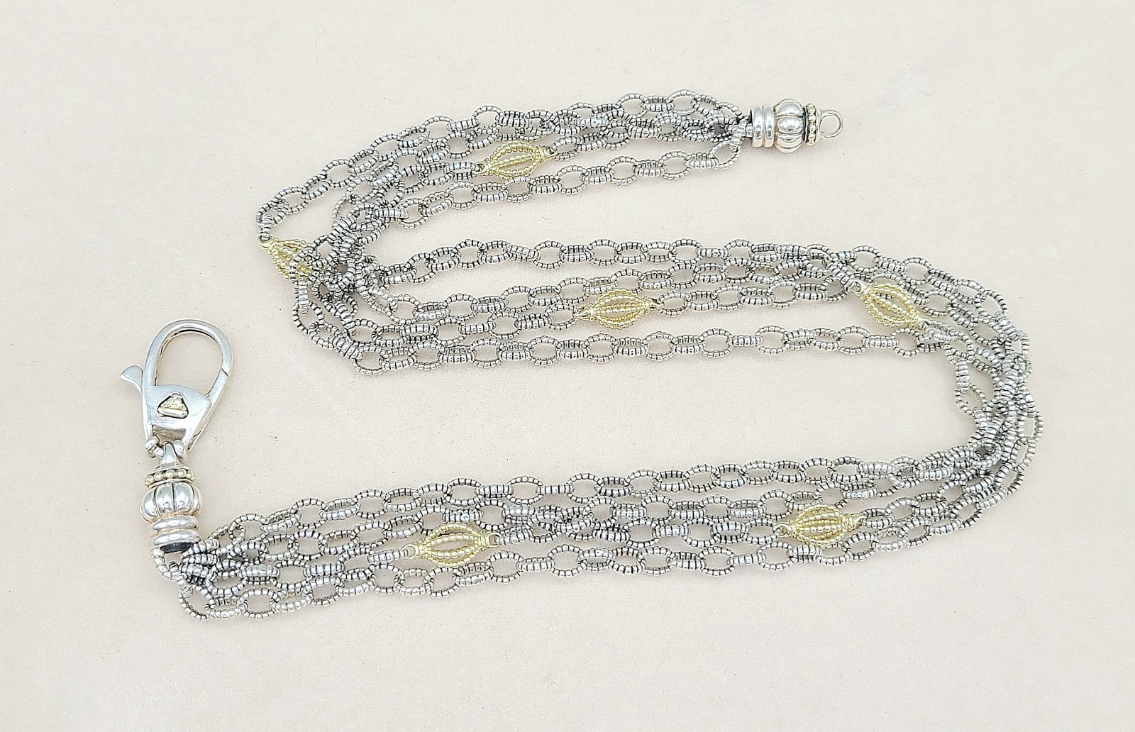 Lagos Caviar Signature Four Row Mixed Link Necklace with 18k Gold
