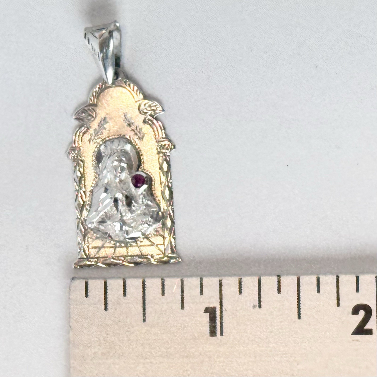 Sterling Silver 925 Santa Barbara 1 5/8in Pendant-Charm w/ Ruby / 3.5 Grams