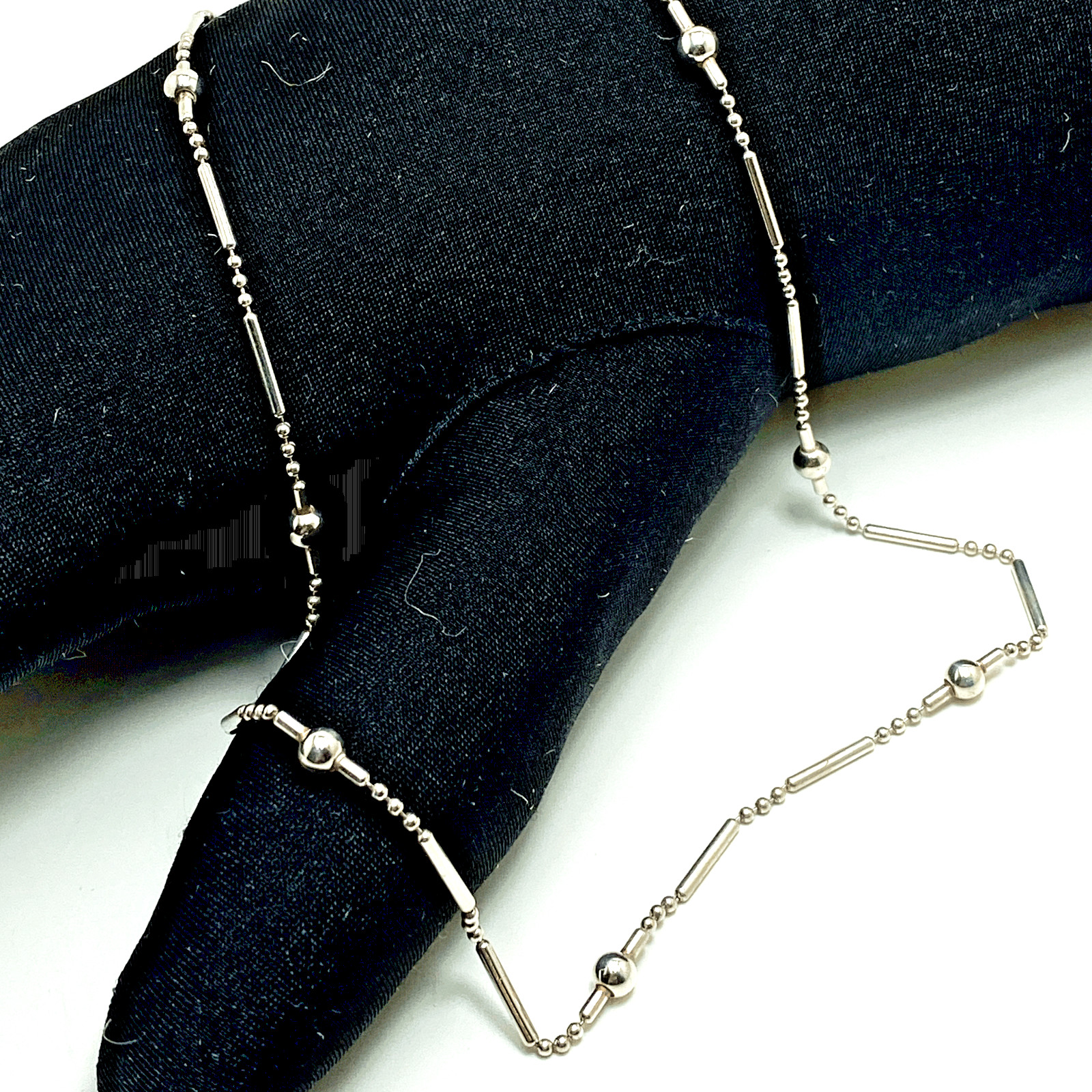 Sterling Silver Necklace Dot Dash Chain Bead Ball Signed FAS ITALY 18 In