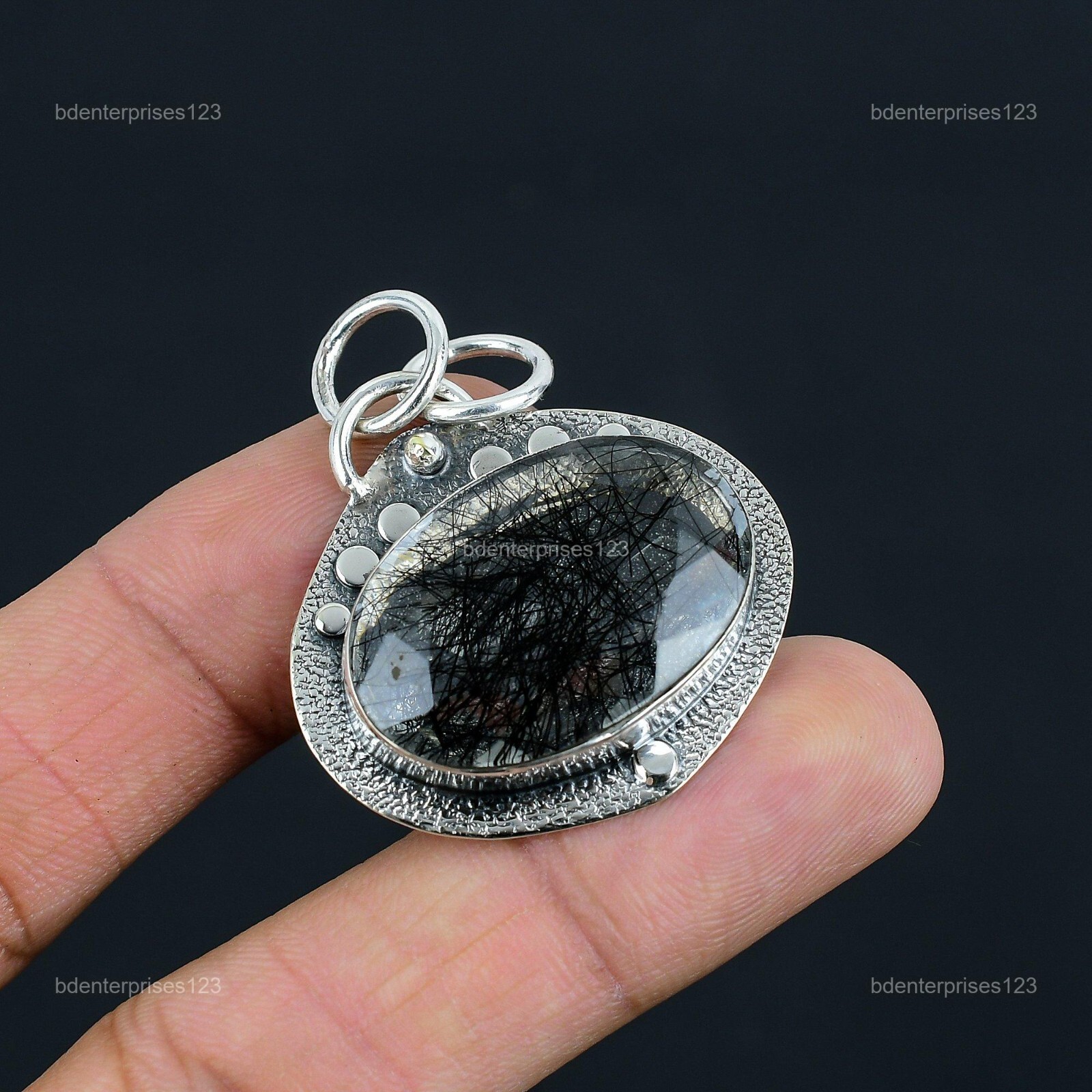 Natural Black Rutile Daughter Engagement Wedding Anniversary Pendant 925 Silver