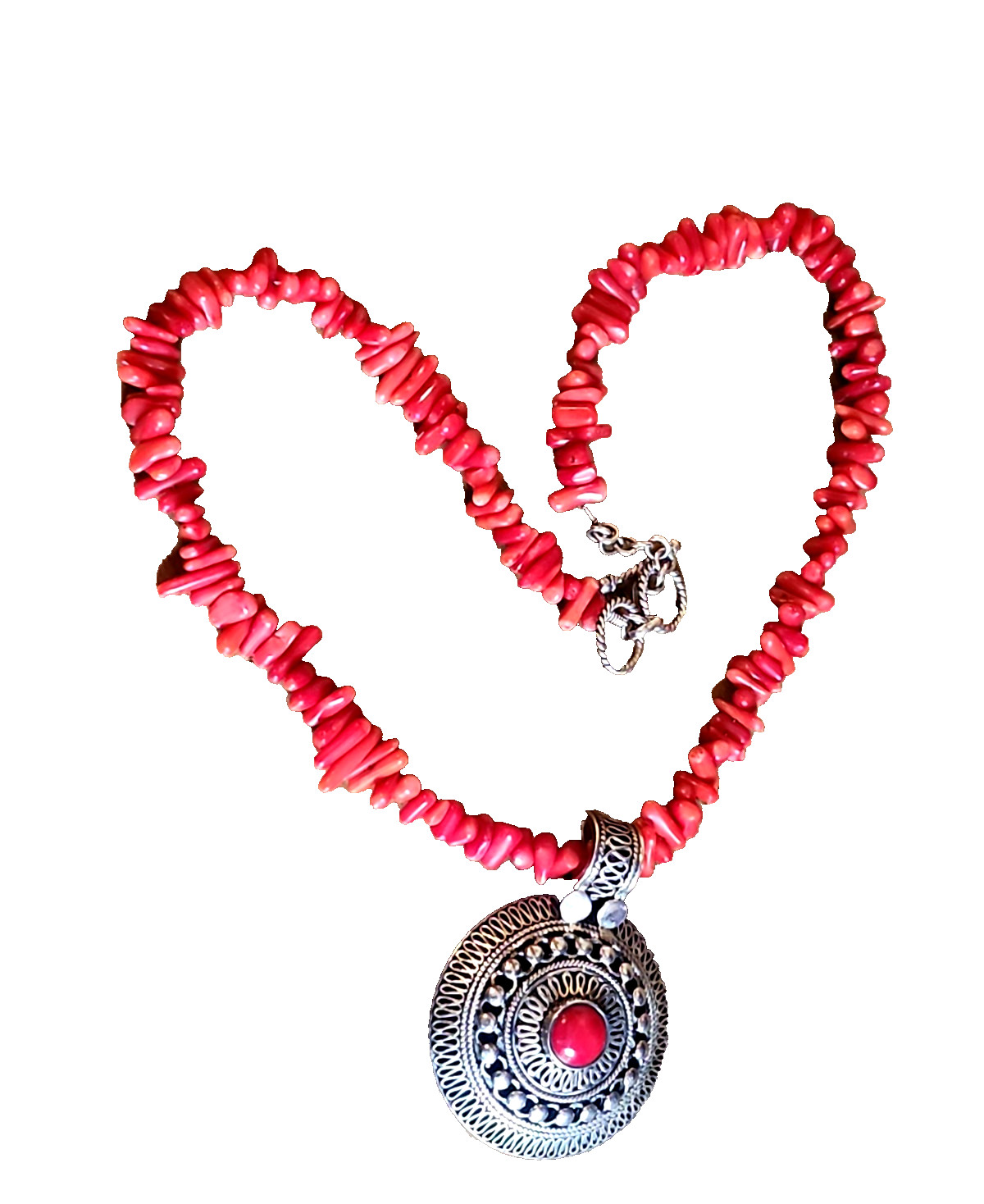Sterling Silver Artisan Red Sea Coral Branch Necklace with Slide Pendant QVC
